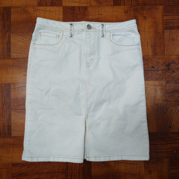 Kikit Jeans White Midi Skirt Women's Size 8 - Picture 1 of 6